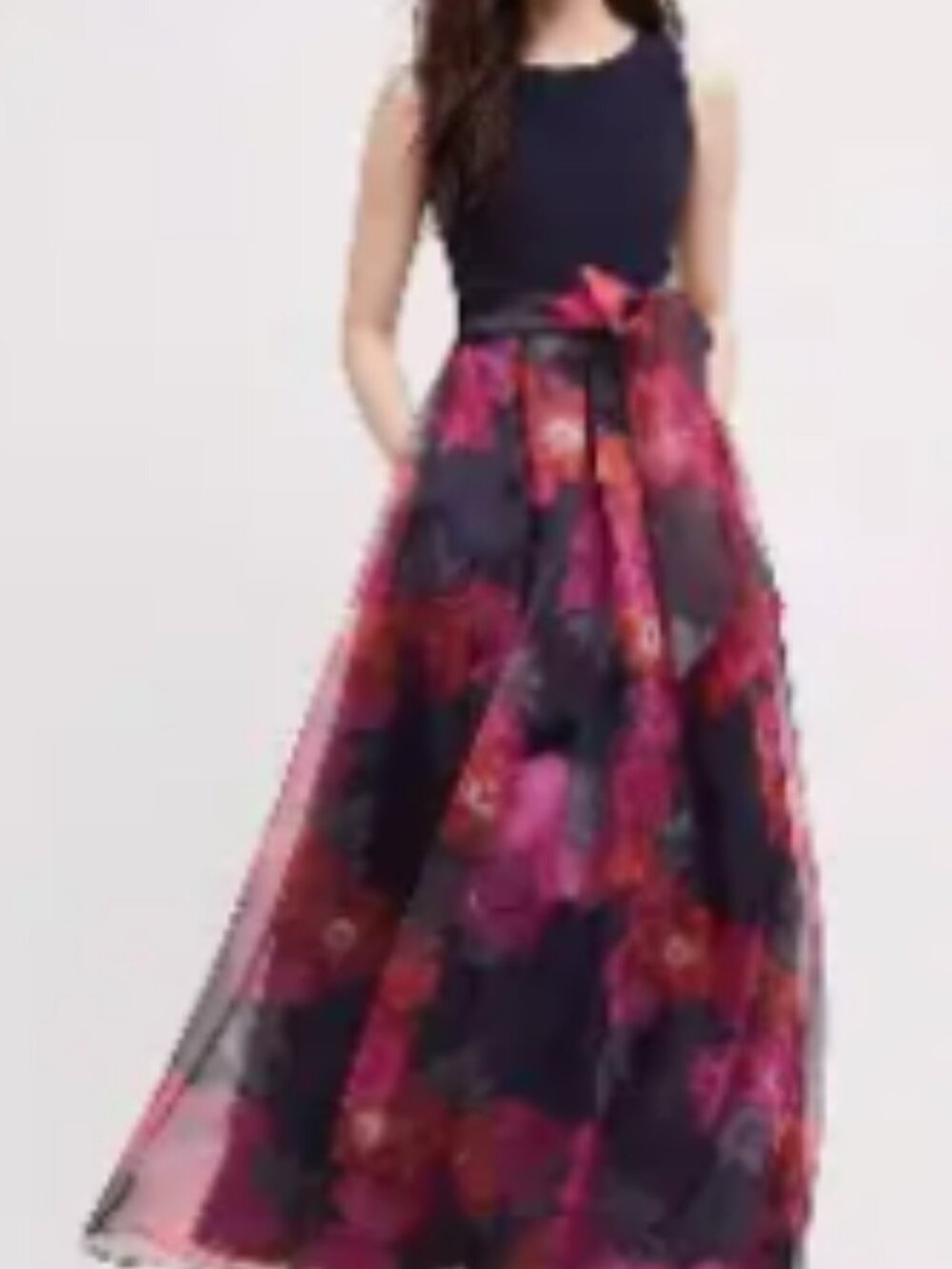 Eliza J Epanoui Gown Navy Blue Bodice Floral Organza Bottom Pockets 6 8 10 M - Picture 15 of 16